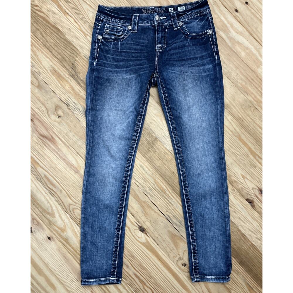 Miss Me Women’s Leather Shadow Wings Mid Rise Easy Skinny Jeans Size 26